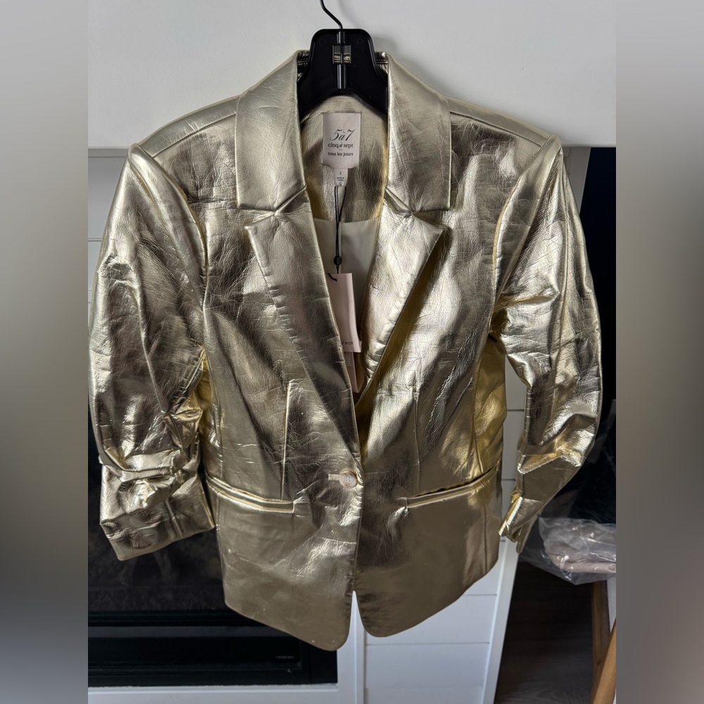 CINQ À SEPT Khloe Metallic Faux Leather Blazer Size 2 NWT - Picture 6 of 12